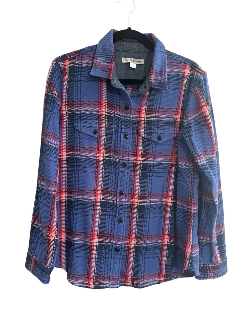 Outerknown Blanket Shirt Jacket Plaid Button Down Blue pink Women Small NWOT #NE
